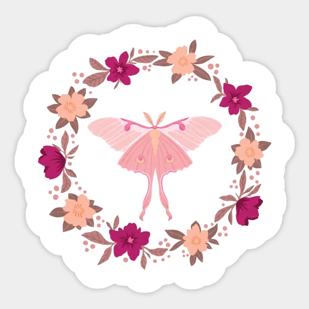 Luna Moth Wreath Sticker by Aliz Arteta Design